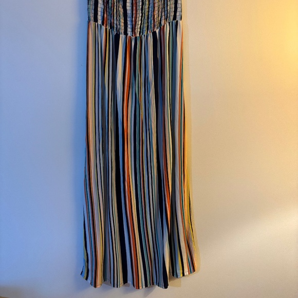Women's Guilty size Large Rayon maxi dress stripes rainbow tropical colourful - Picture 3 of 8